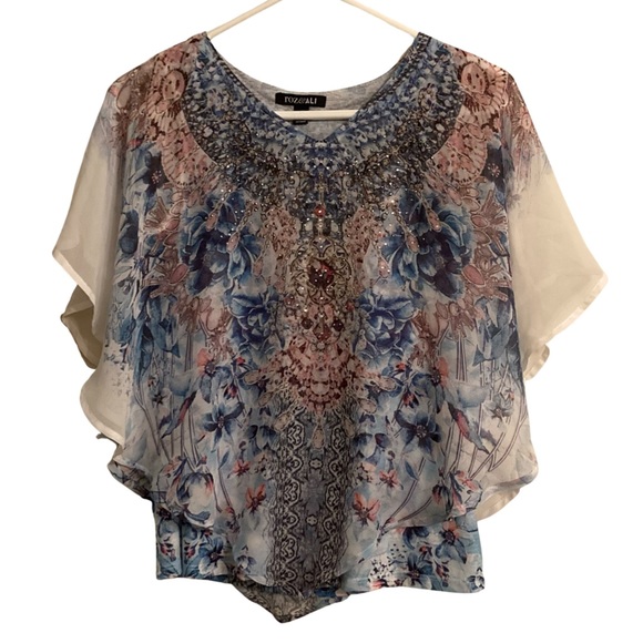 Roz & Ali Tops - Roz And Ali Bedazzled Floral Tank Poncho Dress Shirt Size PS